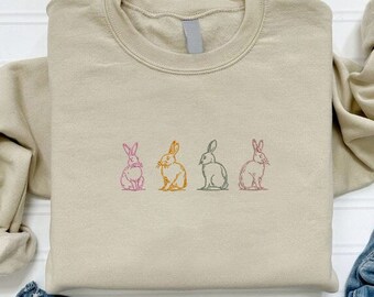 Embroidered Easter Day Sweatshirt, Bunny Embroidered Sweatshirt, Women Easter Gift, Embroidered Easter Bunny Sweatshirt, Bunny Lover Gift