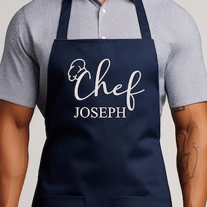 Embroidered Chef Apron,Custom Embroidery Name Apron with Pockets,Personalized Chef Cooking Apron,Embroidered Chef Name Cooking Apron For Men