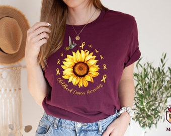Childhood Cancer Awareness Sunflower Shirt, Gold Ribbon Shirt, Pediatric Cancer Tee, Childhood Survivor Shirt,Child Cancer Shirt,Kids Cancer