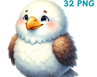 Watercolor Bird Clipart Set, Cartoon PNG (Digital Download