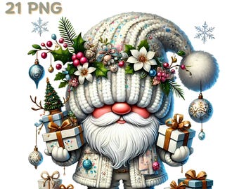 Gnomo navideño en acuarela: conjunto PNG de vacaciones de invierno