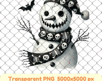 Spöklik skelett snögubbe Clipart: Gotisk Halloween PNG (digital nedladdning)