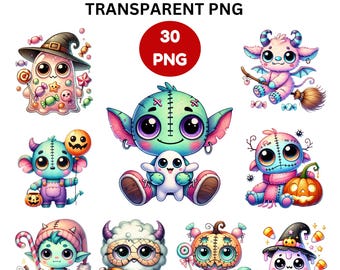 Clipart di mostri kawaii di Halloween / Grafica PNG spettrale