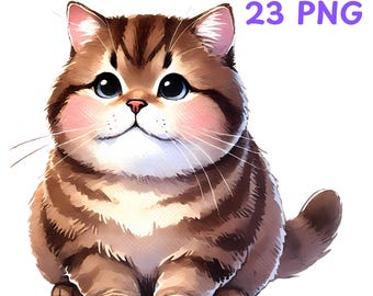 Aquarell Kawaii Katze Clipart Bundle, Cartoon PNGs (digitaler Download)