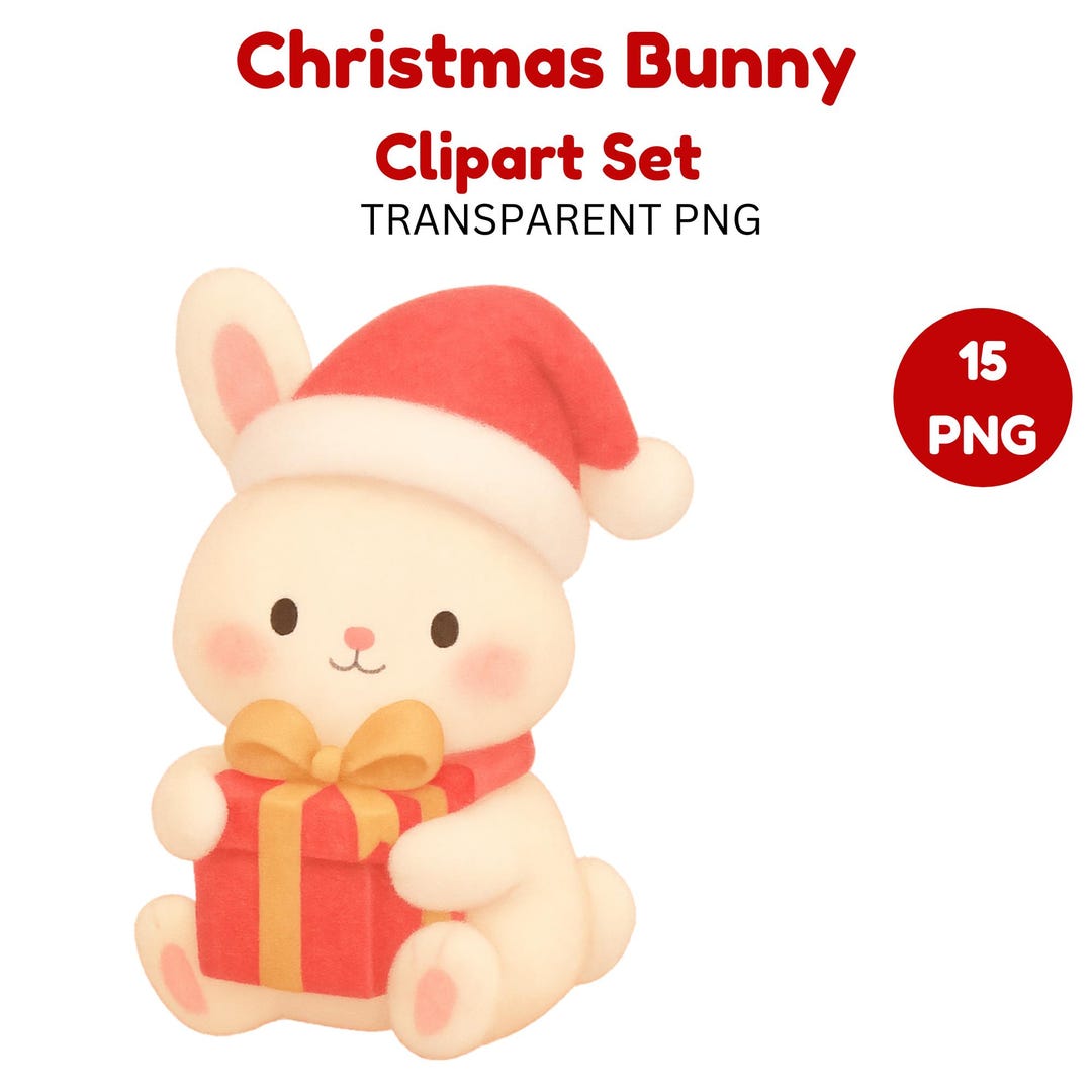 Christmas Bunny Clipart Set: Kawaii Holiday PNG Images (digital ...