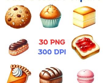 Kawaii Dessert Clipart Bundle: Bakery Illustrations (Digital Download)