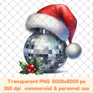 Nikolausmütze Discokugel Weihnachtsverzierung mit Stechpalmenakzent Frohes neues Jahr Coquette Bogen Discokugel Party png Trendy Design Weihnachten Coquette