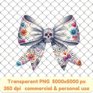 Tag der Toten Zuckerschädel weiße Schleife Clipart, weißes Aquarell Band, Mexikanische Fest PNG, DÃa de Muertos Handwerk, DÃa de Muertos Dekoration