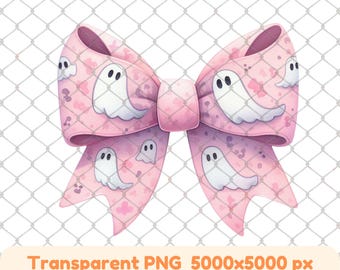 Pink Ghost Bow PNG: Kawaii Halloween Costume Accessory (Digital Download)