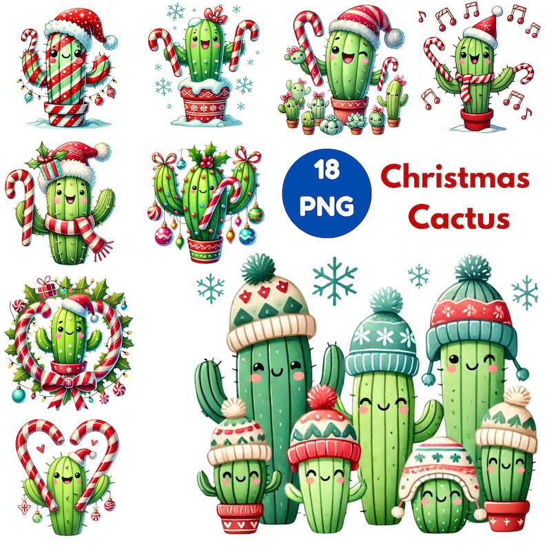 Christmas Cactus Clipart Set: Holiday Succulents PNG (digital Download ...