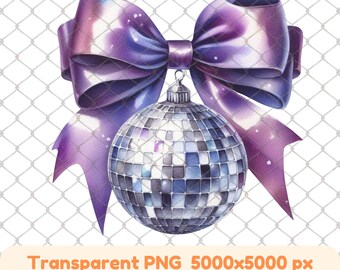 Disco Ball with Purple Bow: New Year PNG (Digital)