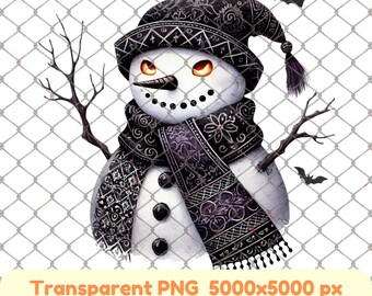 Mörk gotisk snögubbe Clipart: Spöklik Halloween PNG (digital nedladdning)