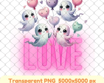 Kawaii Geist Valentinstag Clipart: Herz Ballons PNG (digitaler Download)