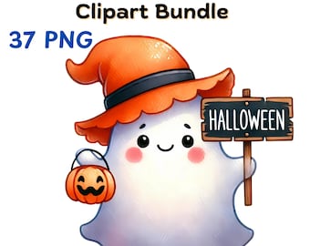 Watercolor Ghost Clipart Bundle: Kawaii Halloween PNGs (Digital Download)