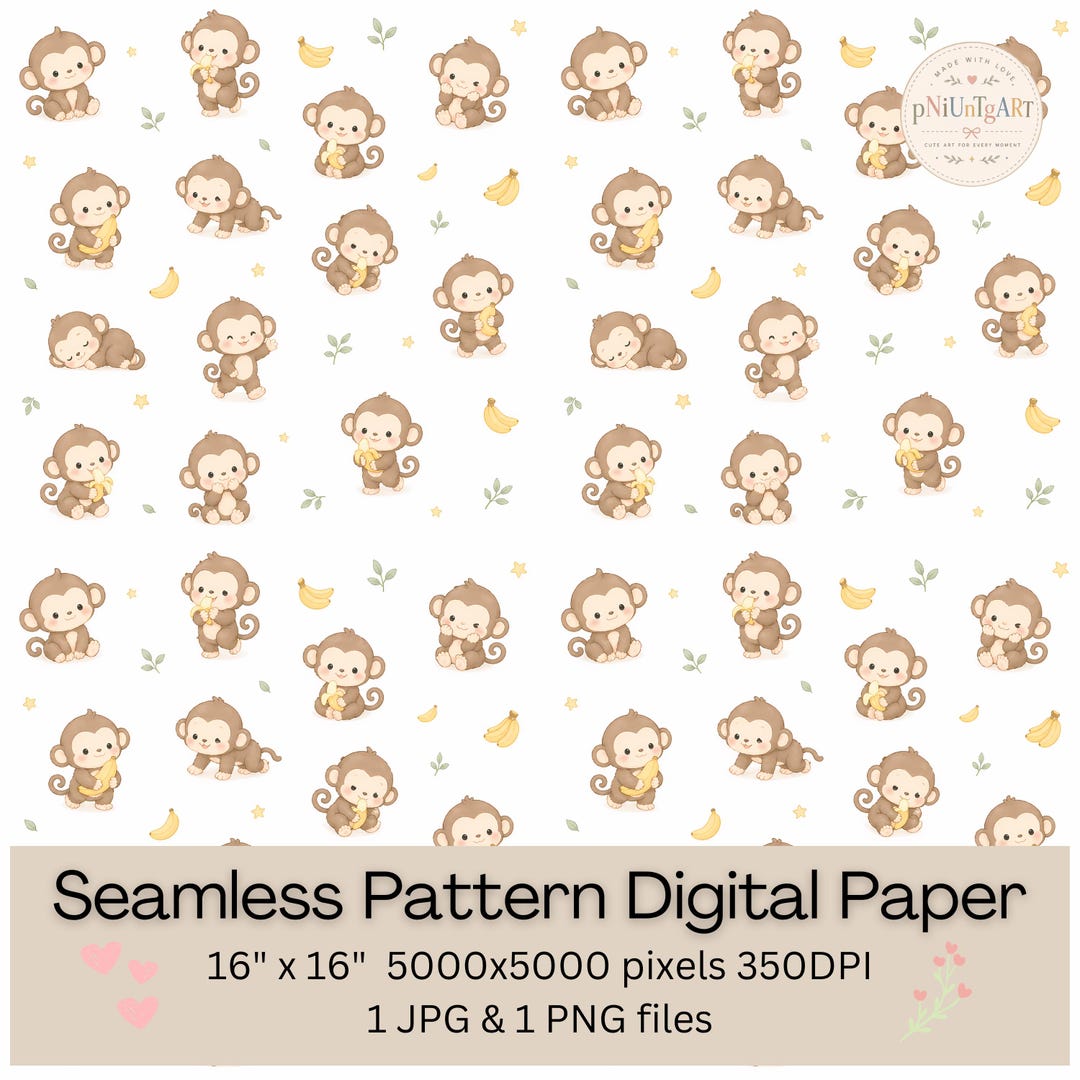 Monkey Pattern Material Baby Monkey Seamless Pattern, Jungle Safari Nursery Fabric Design ...