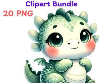 Watercolor Baby Dragon Clipart Bundle, Fantasy Illustrations (PNG)