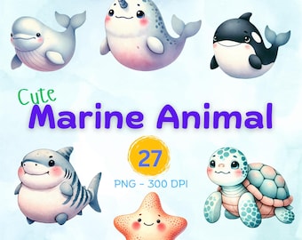 Aquarell Meerestier Clipart – Ozean PNG Grafik (300 DPI