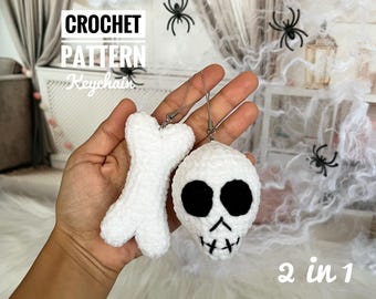 CROCHET PATTERN Skull toy Bone toy Keychain bone Keychain skull Halloween decor Amigurumi tutorial PDF file
