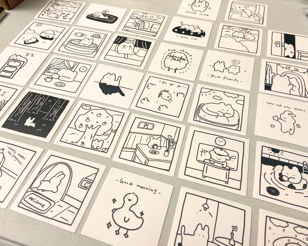 Cartoonish Black and White Graphic Stickers Set of 40 Square Stickers ...