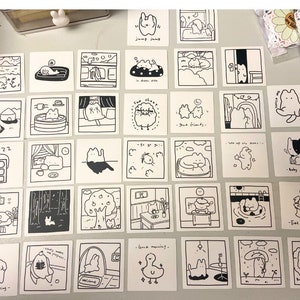 Cartoonish Black and White Graphic Stickers Set of 40 Square Stickers ...