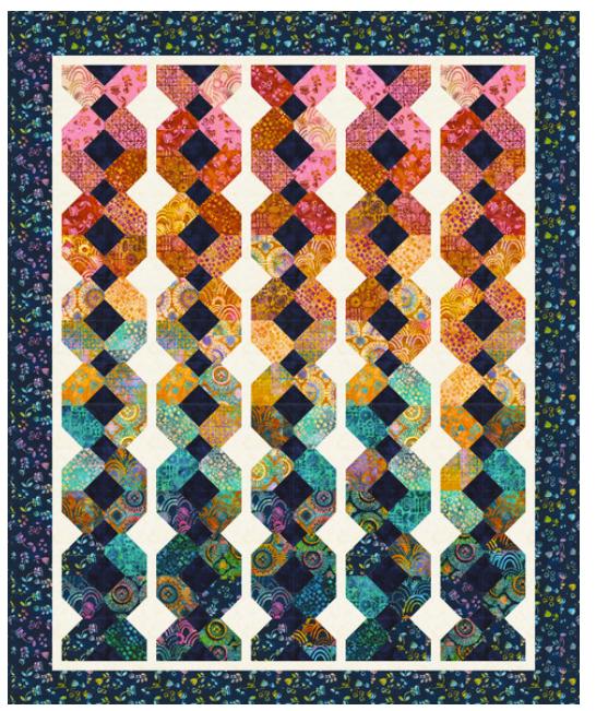 Dutch Braid Quilt Kit 60" x 74" in Retro Rainbow Batiks from Robert Kaufman