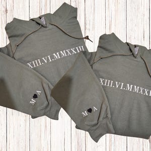 Custom Embroidered Roman Numeral Crewneck Sweatshirt, Couples Gifts Anniversary Gifts, Sleeve Embroidered Couples Sweatshirts Gift heart