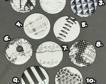 Botones de 2 pulgadas con diseño de pinback, estilo emo, gótico y punk: diseños en blanco y negro