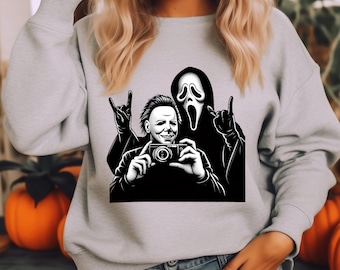 Horror Movie Lover Crewneck Sweatshirt, Halloween Movie Fan Gift, Horror Film Apparel, Michael Myers Scream Sweatshirt, Scary Movie Clothing