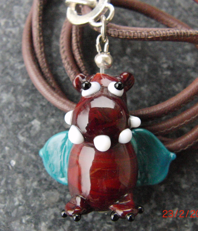 Handmade glass pendant lampwork bead bat sra