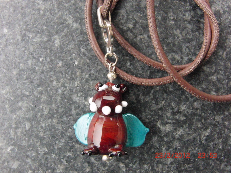 Handmade glass pendant lampwork bead bat sra