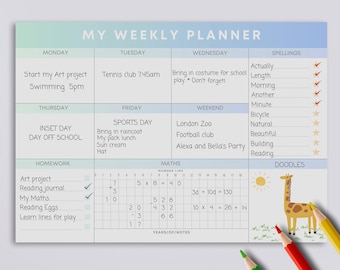 Kids Weekly Planner Printable, Homeschool Schedule (PDF)