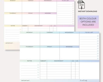 Kids Weekly Planner Printable | Undated Homework Planner for Ages 11–18 | School Organisation PDF