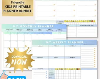 Neurodivergent Kids Planner Set: Daily, Weekly, Feelings Tracker (PDF Printable A4/Letter Size)