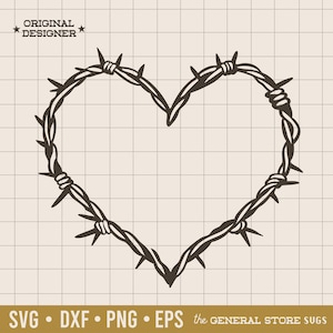 Alambre de púas Svg / Corazón de alambre Svg / Archivo de corte de alambre de púas / Descarga digital / Marco de alambre / Archivo Cricut / Marco de corazón Svg / Descarga instantánea