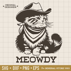 Svg de chat de cowboy / esthétique de cowboy / animal mignon Svg / Svg de chat / chapeau de cowboy Svg / Far West / Meowdy / téléchargement numérique / Svg de cowboy occidental