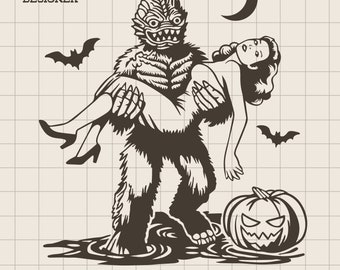 Sumpf Monster SVG: Retro Halloween Horror Design (Digitaler Download)