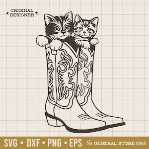 Cowboy Katze SVG / Cowboy Ästhetik / Süßes Tier Schmuck / Kätzchen Präge / Cowboystiefel Schmuck / Wilder Westen / Meowdy / Digital Download / Western Prämie