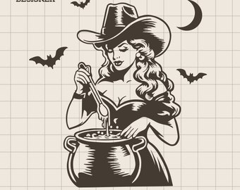 Cowgirl Hexe Halloween SVG: Western Herbst Design (Digitaler Download)