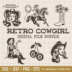 Retro Cowgirl Svg / Country Western Svg / Vintage Cowgirl / Western Art / Western Art Svg / Cowboy Svg Bundle / Digital Download / Cowgirls