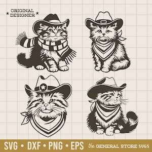 Svg de chats de cowboy / esthétique de cowboy / animal mignon Svg / Svg de chat / chats Bundle Svg / Far West / Kitty / téléchargement numérique / Svg de cowboy occidental