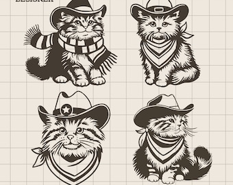 Cowboy Cats SVG-bundel: Wild West Kitty-clipart (digitale download)