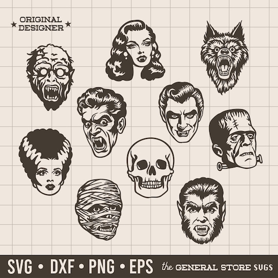 Classic Horror Svg / Dracula Svg / Monster Svg / Halloween Shirt / Spooky Season / Frankenstein Svg / Vintage Horror / Retro Halloween / Png