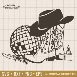 Disko-Boots-Svg / Disko-Kugel-Svg / Cowgirl-Stiefel / Cowboy-Stiefel / Digital Download / Western-Svg / Trendiges Shirt-Design / Print on Demand