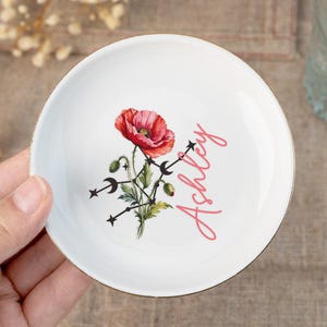 Custom Birth Flower Trinket Dish, Zodiac Ring Dish, Birthday Jewelry Dish, Wedding Bridesmaid Gift, Christmas Gifts, Gifts for Friends