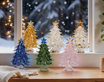 Einzigartiges Weihnachtsgeschenk, handgemachte Glasmalerei-Weihnachtsbaum, Weihnachtsschmuck-Glasmalerei-Figuren, Feiertags-Dekor, Weihnachtsgeschenk für sie