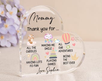 Bloco de acrílico personalizado em formato de coração para mamãe, presentes dos filhos para as mães, presentes para o Dia das Mães, presente do filho ou filha, presentes de agradecimento para a mamãe.