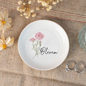 Custom Birth Flower Jewelry Dish,Wedding Ring Dish,Engagement Ring Dish,Bridesmaid Gift,Birthday Gift,Bridal Party Gift,Summer Wedding Gifts