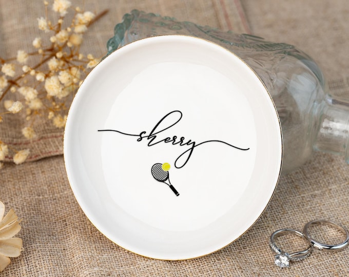 Custom Tennis Jewelry Dish,Tennis Trinket Dish,Tennis Team Gifts for Girls,Birthday Gift for Daughter,Tennis Senior Gifts,Tennis Coach Gifts