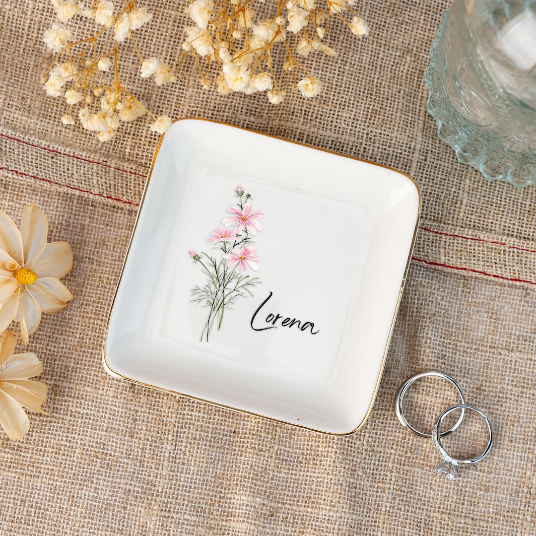 Birth Flower Personalized Trinket Dishes