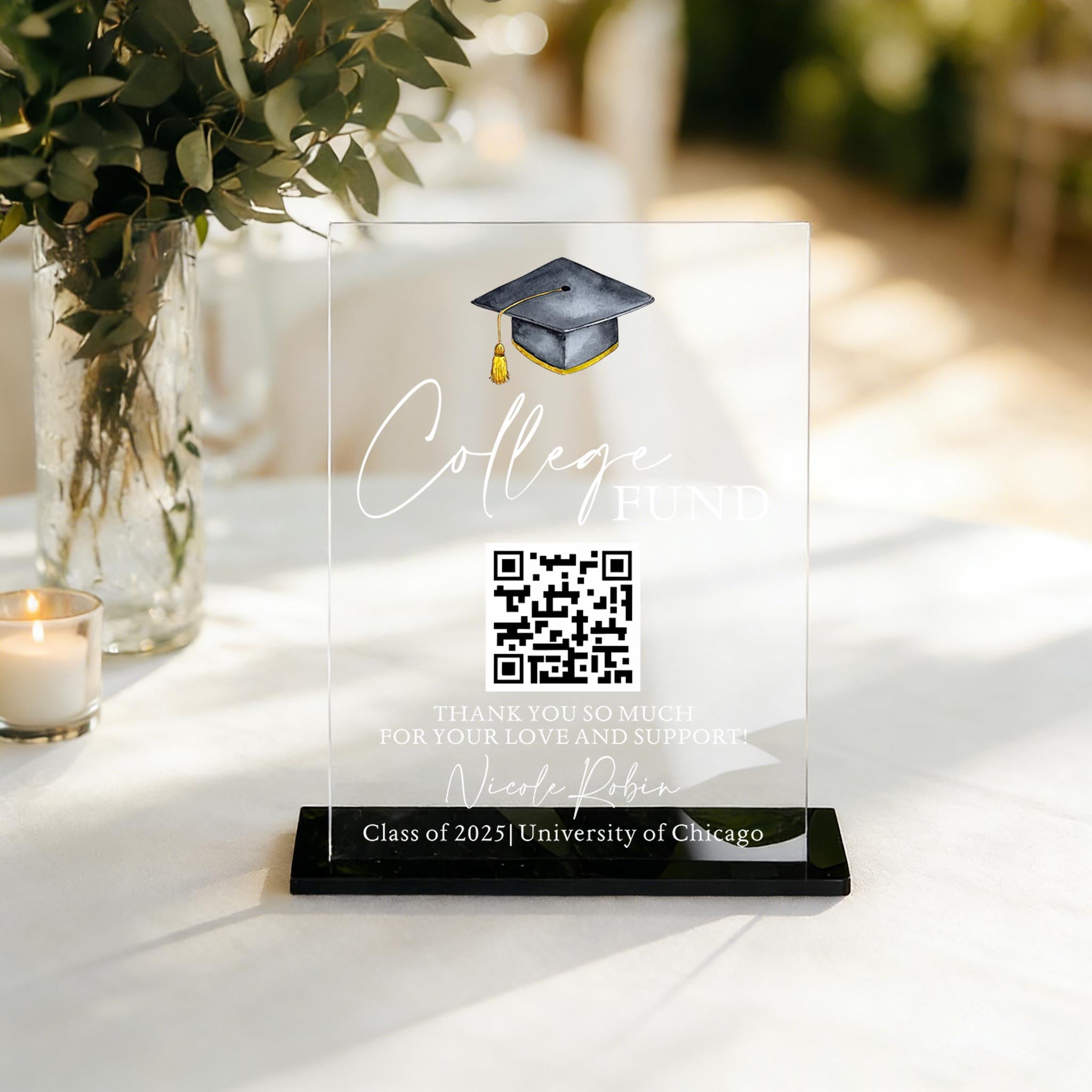 College Fund Sign, Graduation QR Code Sign, Graduation Party Sign ...